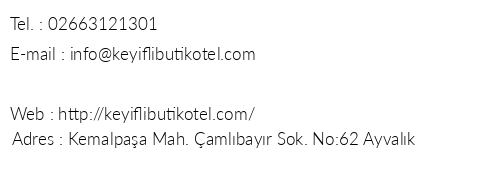 Keyifli Butik Otel telefon numaralar, faks, e-mail, posta adresi ve iletiim bilgileri
